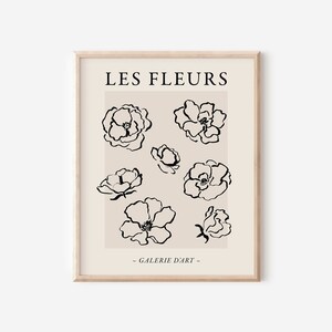 Les Fleurs アートプリント | 植物インク画 | ニュートラルフローラルプリント | Galerie Boheme Art | ミッドセンチュリーモダン | フローラルアート | 印刷可能なアートワーク
