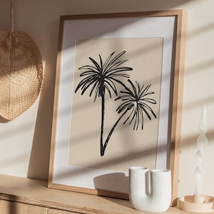 Palm Tree Art Print Botanical Ink Drawing Minimalist Tropical Botanical Art Line Art Illustration Boho Beach Art Printable Artwork image 1