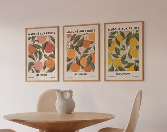 Peaches Oranges & Lemons Art Print Bundle | Fruit Market Print | Abstract Art | Botanical Poster | Printable Kitchen Art | Digital Download