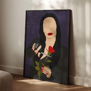 Morticia Addams Portrait | Addams Family Art Print | Halloween Poster | Spooky Decor | Boho Wall Art | Printable Artwork | Digital Download