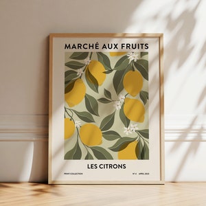 Impression de citrons | Marché aux fruits Impression | Impression d'art tendance | Art mural abstrait | Poster botanique | Illustration de citron | Art de cuisine imprimable