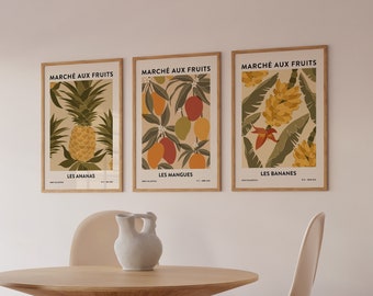 Pineapples Mangoes & Bananas Print Bundle | Fruit Market Print | Abstract Art | Botanical Poster | Printable Kitchen Art | Digital Download