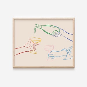 Champagne Pour Print | Cocktail Bar Cart Print | Bar Cart Decor | Cheers Poster | Champagne Wall Art | Printable Wall Art | Instant Download