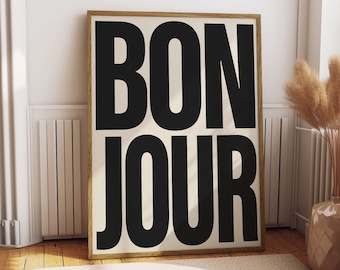 Bonjour Typography Print | Retro French Wall Art (Digital Download)