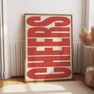 Prost Druck | Typografie Plakat | Trendige Wandkunst | Retro Poster | Rot Wanddekor | Galerie Wandkunst | Druckbare Kunst | Digitaler Download