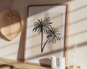 Palm Tree Line Art Print | Minimalist Tropical Decor (Digital Download)