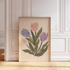 Pastel Tulip Print | Flower Market Botanical Print | Abstract Tulips Poster | Botanical Poster | Printable Floral Art | Instant Download