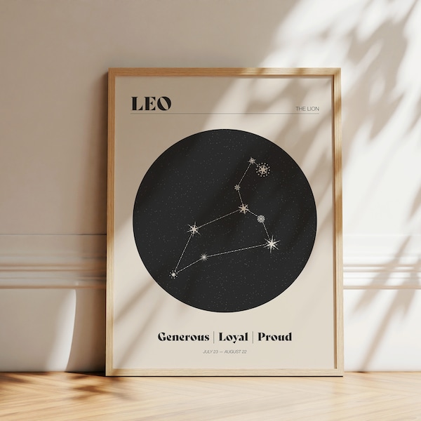 Leo Star Constellation Art Print | Zodiac Constellation Wall Art | Neutral Decor | Astrology Poster | Printable Art | Instant Download