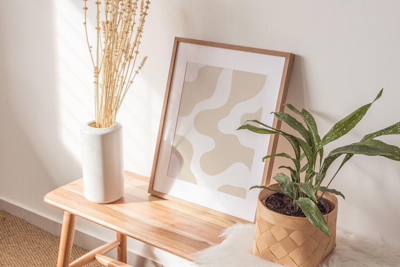 Moderne Beige Wandkunst - Großes Abstraktes Leinwandbild 80x120 Cm Für Wohnzimmer & Büro