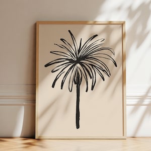 Palme Kunstdruck | Botanische Tuschezeichnung | Minimalistische tropische botanische Kunst | Line Art Illustration | Boho Strand Kunst | Druckbares Kunstwerk
