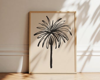 Palm Tree Line Art Print | Minimalist Tropical Ink Drawing (Digital Download)