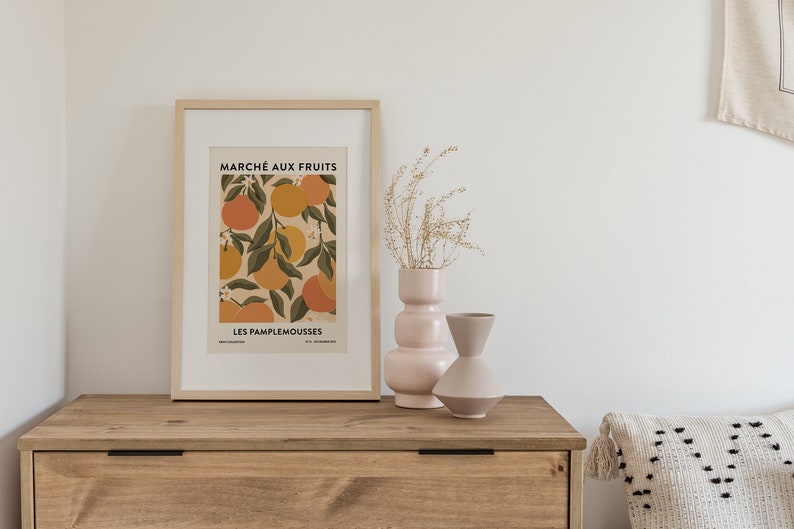 Grapefruit Print Fruit Market Print Abstract Art Botanical Art Grapefruit Illustration Printable Kitchen Art Digital Download image 3