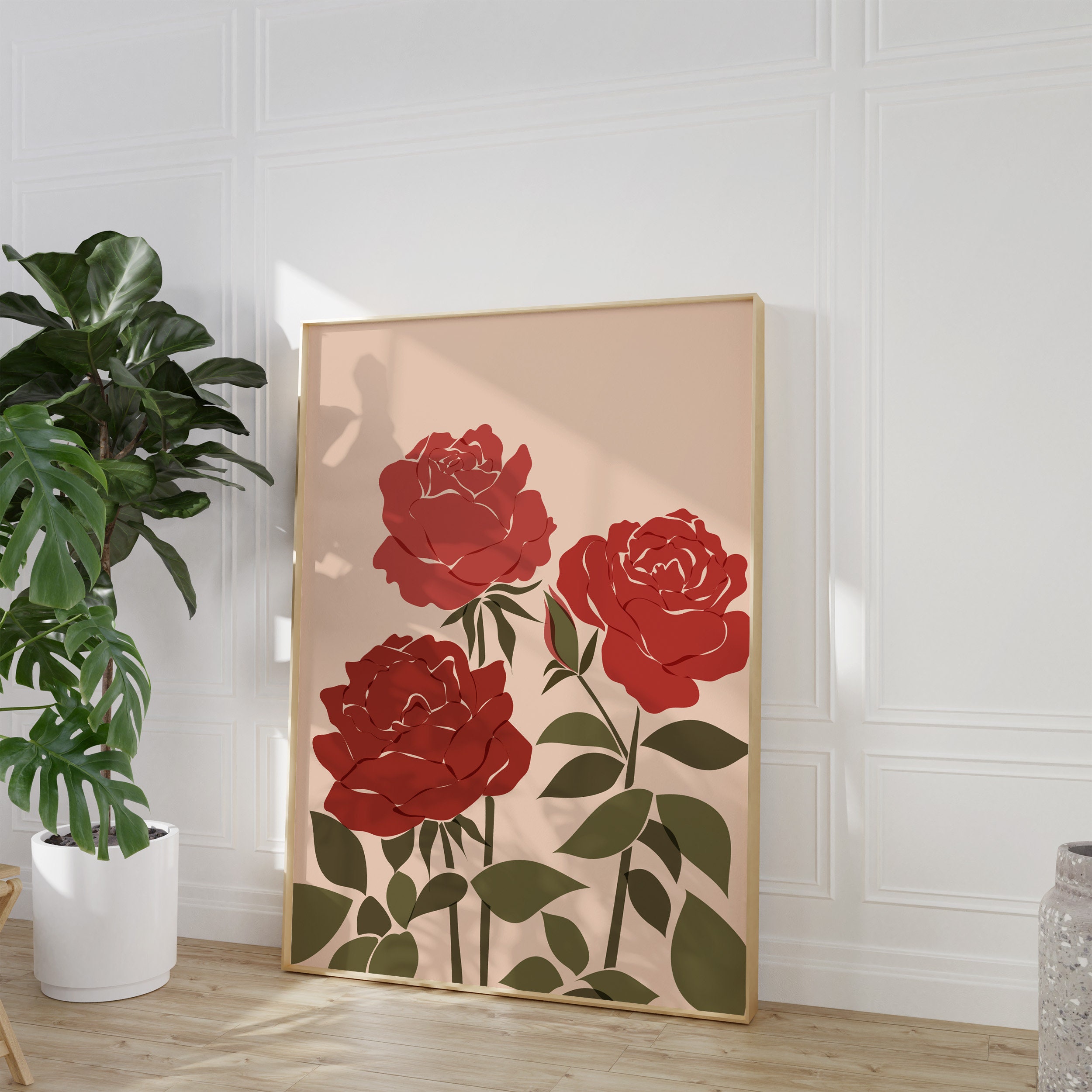 Red Rose Art Print | Abstract Floral Wall Decor (instant Download) - Etsy