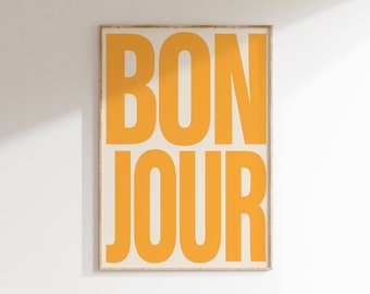 Bonjour Typography Print | Retro French, Trendy Wall Art (Digital Download)