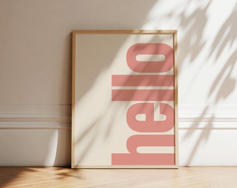 Hello Print | Pink Typography Poster, Trendy Wall Art (Digital Download)