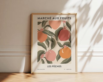 Peaches Print | Fruit Market Print | Abstract Wall Art | Botanical Poster | Peach Illustration | Printable Kitchen Wall Art | Boho Artwork