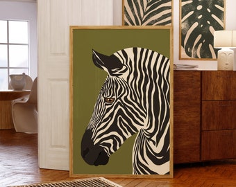Zebra Art Print | Jungle Wall Art | Modern Boho Artwork | Zebra Poster | Zebra Stripes Illustration | Jungle Safari Art | Printable Wall Art