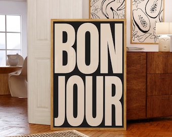 Bonjour Typography Print | Retro French Wall Art (Digital Download)