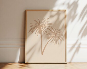 Palm Tree Line Art Print | Minimalist Beige Botanical (Digital Download)