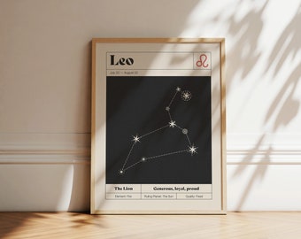 Leo Star Constellation Art Print | Zodiac Constellation Wall Art | Neutral Decor | Astrology Poster | Printable Art | Instant Download