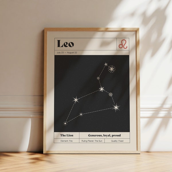 Leo Star Constellation Art Print | Zodiac Constellation Wall Art | Neutral Decor | Astrology Poster | Printable Art | Instant Download