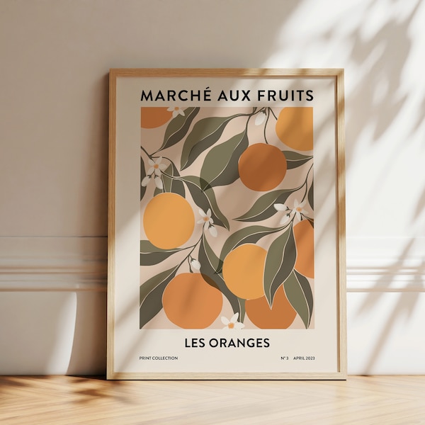Oranje fruitmarktprint | Abstracte keukenmuurkunst (digitale download)