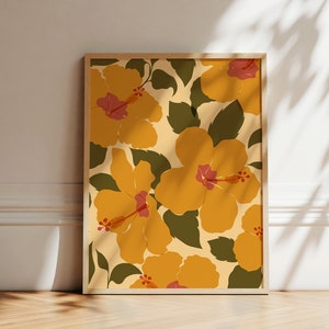 Hibiskus Kunstdruck | Abstrakte Wandkunst | Blumenmarkt | Poster mit Pflanzenmotiv Hibiskus Blumen Illustration | Druckbare Kunst | Sofort Download