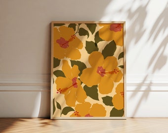Yellow Hibiscus Flower Print | Abstract Botanical Art (Instant Download)