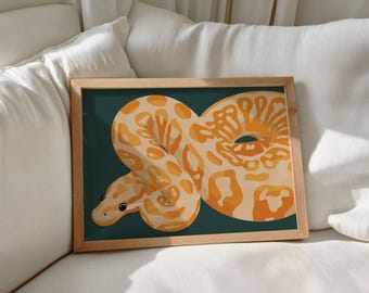 Impresión artística de una pitón bola colorida / Ilustración de serpiente tropical (descarga digital)
