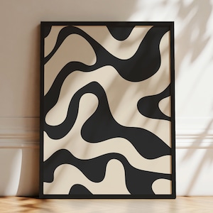 Japandi Wall Art | Beige and Black | Modern Abstract Wall Art Print | Neutral Decor | Minimalist Poster | Printable Art | Instant Download