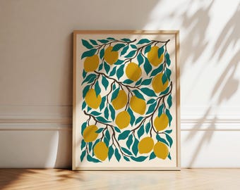 Lámina botánica de limón / Arte abstracto para la pared de la cocina (Descarga instantánea)