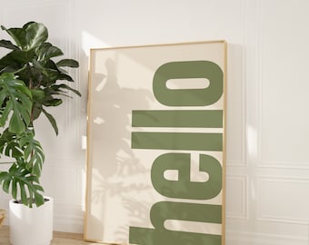 Hello Typography Print | Retro Green Wall Art (Digital Download)