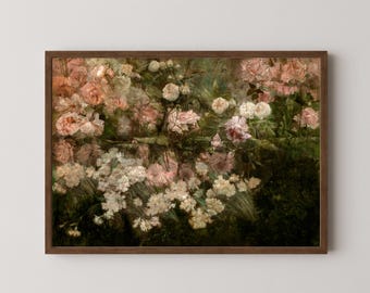 Vintage Rose Garden Art Print | Cottagecore Floral Scene (Instant Download)