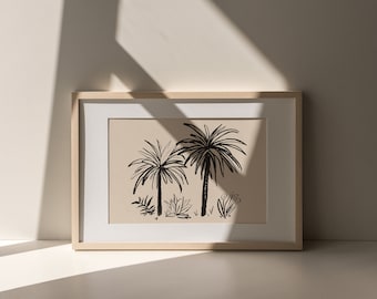 Palm Tree Line Art Print | Minimalist Botanical Ink Drawing (Digital Download)