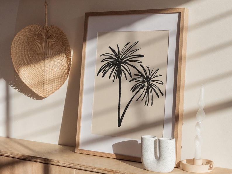 Palm Tree Art Print Botanical Ink Drawing Minimalist Tropical Botanical Art Line Art Illustration Boho Beach Art Printable Artwork image 1