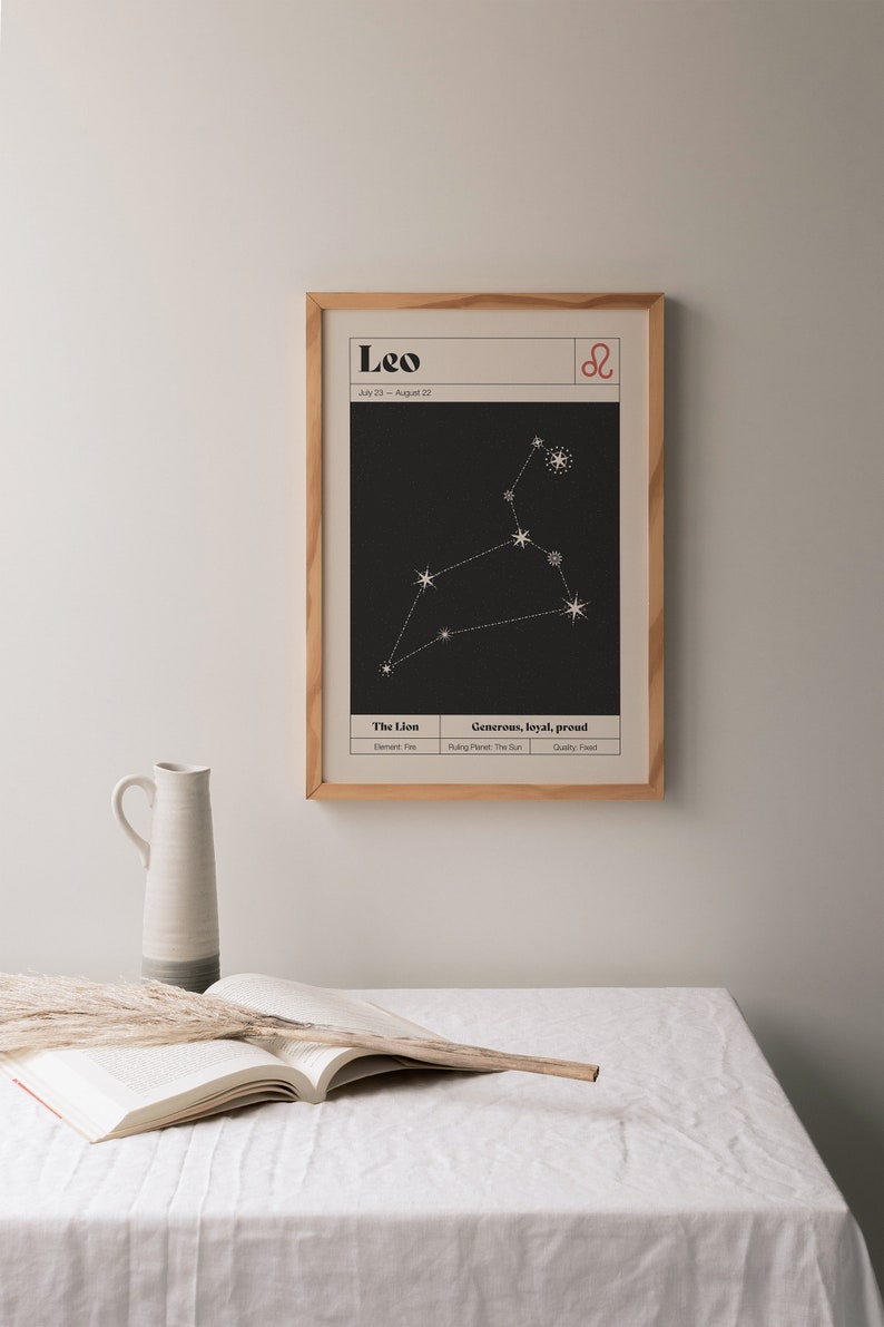 Leo Star Constellation Art Print Zodiac Constellation Wall Art Neutral Decor Astrology Poster