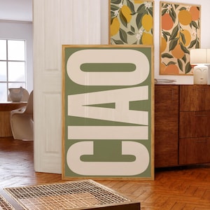 Ciao Print | Typography Poster | Trendy Wall Art | Italian Retro Poster | Green Art | Gallery Wall Art | Printable Art | Digital Download