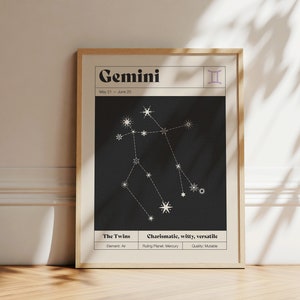 Gemini Star Constellation Art Print | Zodiac Constellation Wall Art | Neutral Decor | Astrology Poster | Printable Art | Instant Download