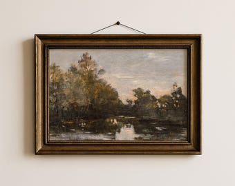 Peaceful Lake Scene Impressionist Painting | Vintage Landscape Artwork | Rustic Farmhouse & Cottagecore Printable Art | Instant Download