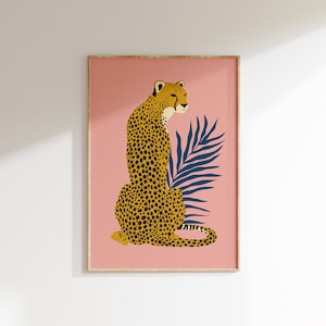 Cheetah Art Print | Big Cat Print | Pink Cheetah Illustration | | Safari Decor | Trendy Wall Art | Jungle Poster | Printable Wall Art