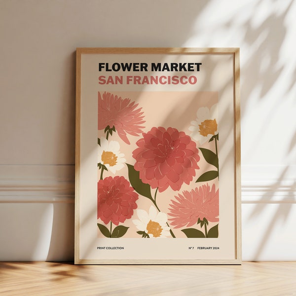 Flower Market Print | Dahlia Art Print | Abstract Wall Art | Botanical Artwork | San Francisco Flower Market | Floral Print | Printable Art