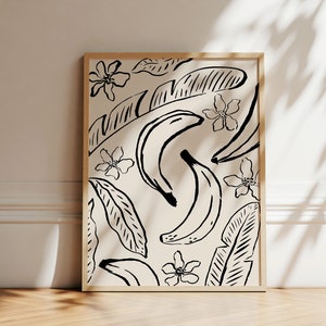 Bananas Art Print | Botanical Ink Drawing | Tropical Kitchen Print | Banana Illustration | Midcentury Modern Wall Decor | Printable Artwork