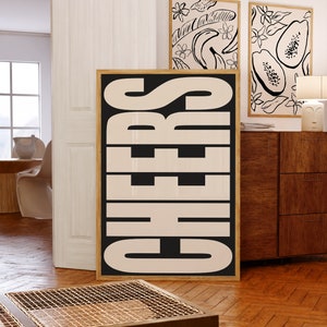 Cheers Print / Cartel tipográfico / Arte de pared de moda / Cartel retro / Decoración de pared neutra / Arte de pared de galería / Arte imprimible / Descarga digital