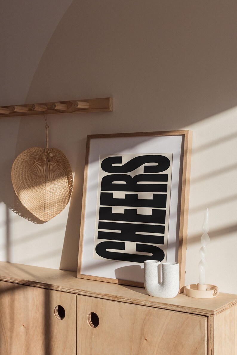 Cheers Print | Typography Poster | Trendy Wall Art | Retro Poster ...