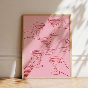 Cheers Print | Cocktail Bar Cart Print | Bar Cart Wall Decor | Cheers Poster | Champagne Wall Art | Printable Wall Art | Instant Download