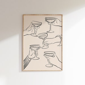 Cheers Print | Cocktail Bar Cart Print | Bar Cart Wall Decor | Cheers Poster | Champagne Wall Art | Printable Wall Art | Instant Download