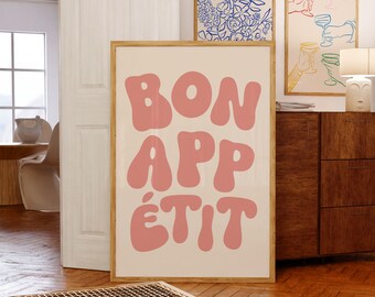Bon Appetit Print | Pink French Kitchen Wall Decor (Digital Download)
