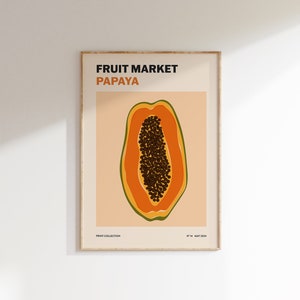Papaya Obstmarkt Druck | Abstrakte Kunst | Trendiges Poster | Papaya Illustration | Druckbare Kunst für Küche | Sofortiger digitaler Download