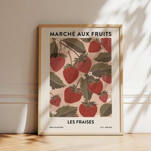 Erdbeeren Druck | Obstmarkt Druck | Abstrakte Kunst | Boho Botanisches Poster | Erdbeer-Illustration | Druckbare Kunst | Digitaler Download