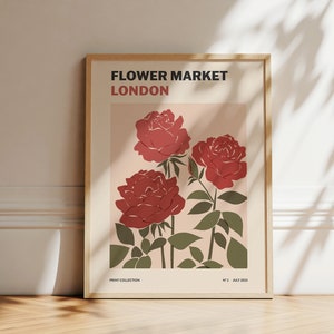 Flower Market Print | Roses Art Print | Abstract Wall Art | Botanical Poster | London Flower Market | Printable Wall Art | Boho Artwork
